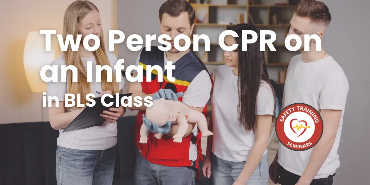 two person cpr on an infant in bls class