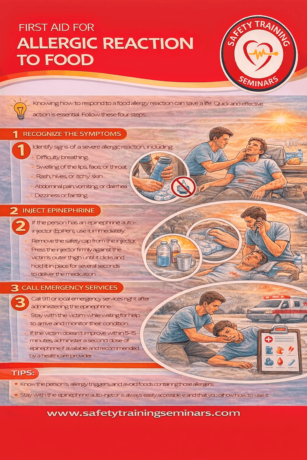 First-aid for allergic reaction to food