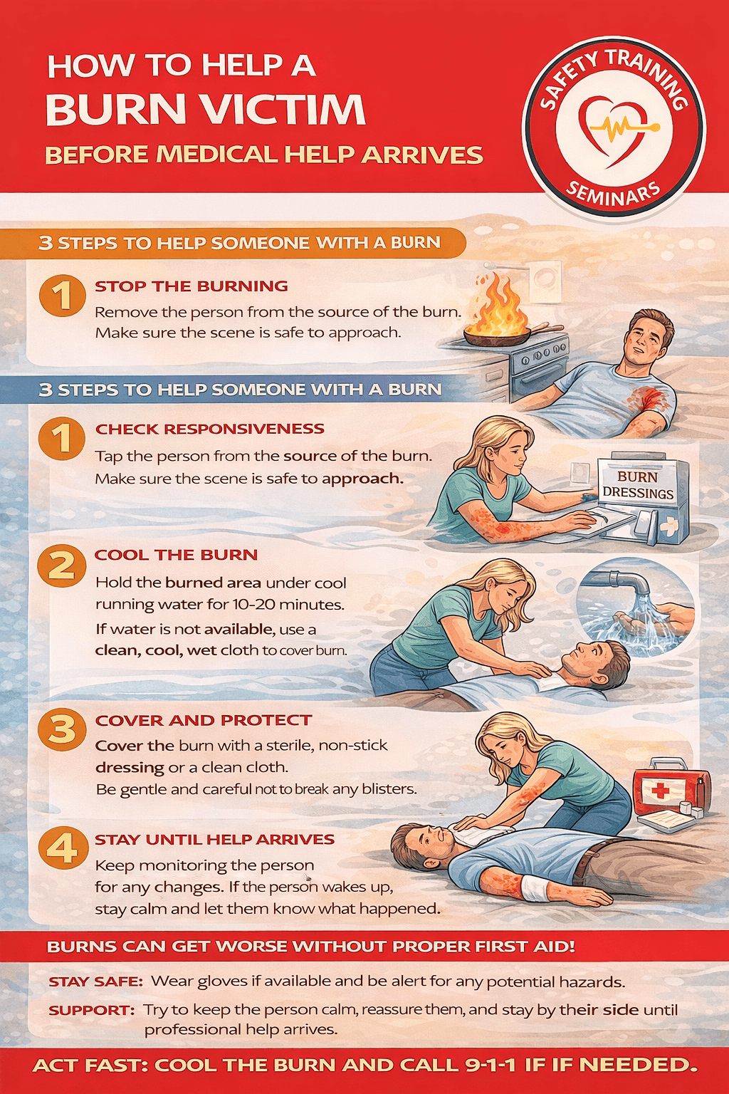 How to help a burn victim before medical help arrives